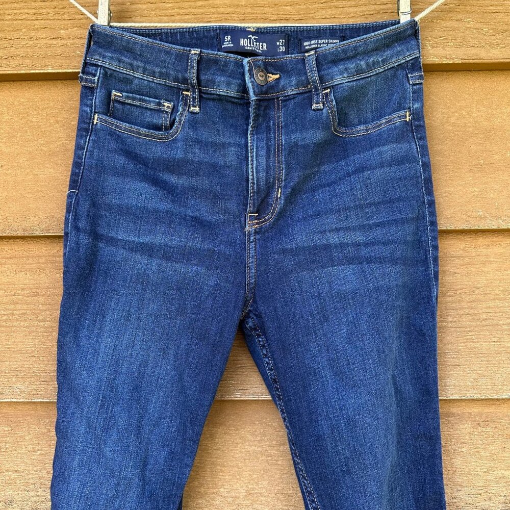 Hollister High-Rise Super Skinny Classic Stretch Distressed Blue Jeans Size 27 - Picture 5 of 15